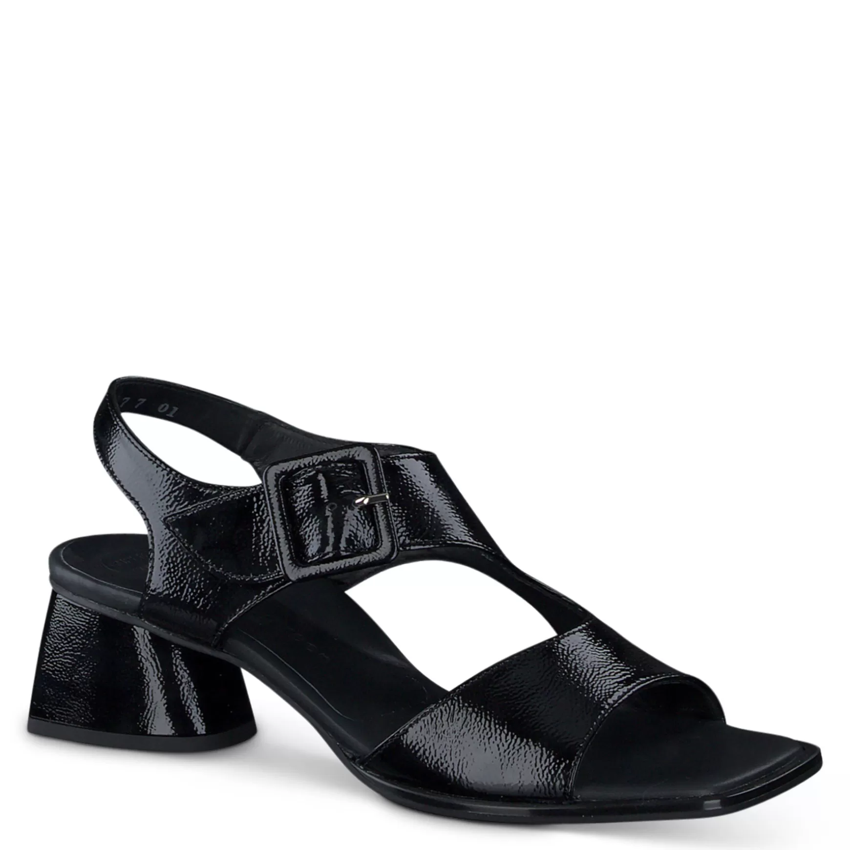 Paul Green Tanya Sandal Black Crinkled Patent New